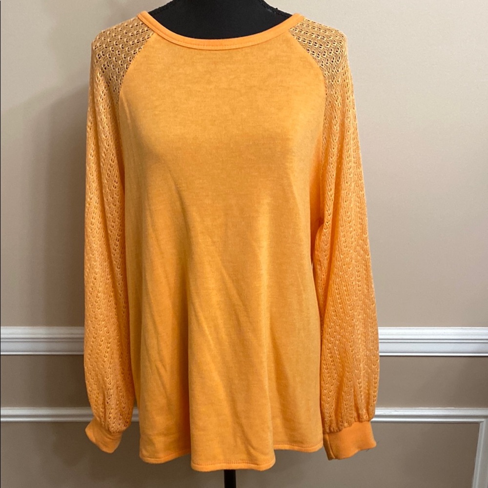 Orange Lace Sleeve Women's Top EUC
